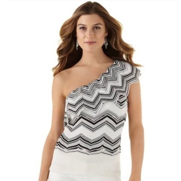 2/$30 White House Black Market Glittered One-Shoulder Zigzag Sweater Small #8918 - Picture 1 of 11